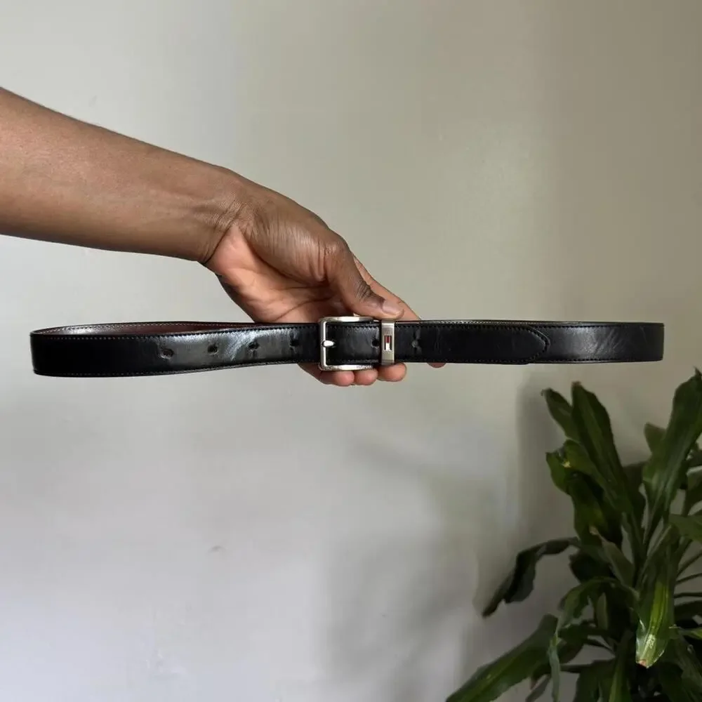 Vintage‎ Hdouble sides brown/black reversible silver buckle leather belt size L